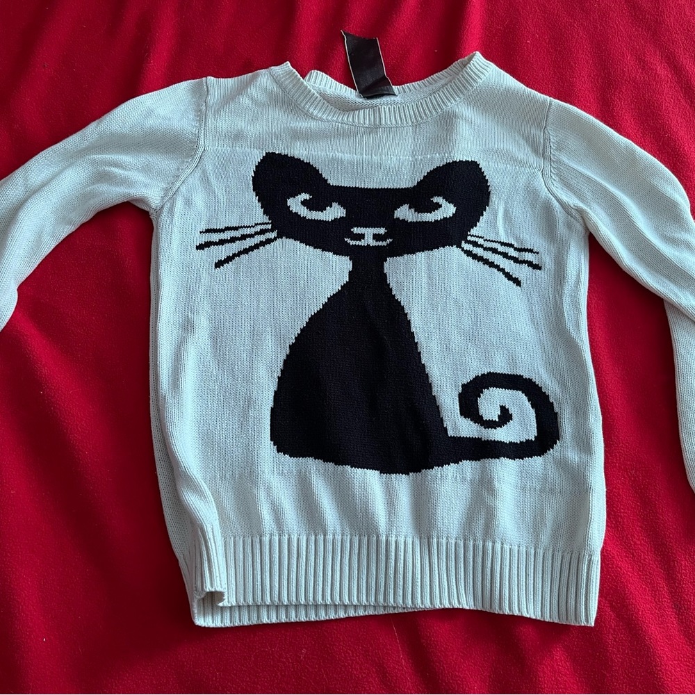 Moon Collection White Cat Long Sleeve Sweater -SIZE SMALL